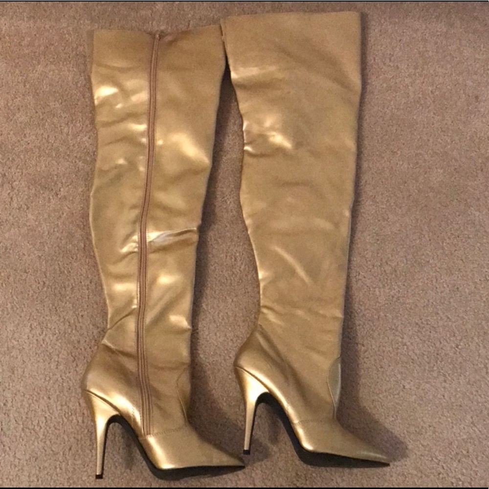 Gold Thigh High Stiletto Boots